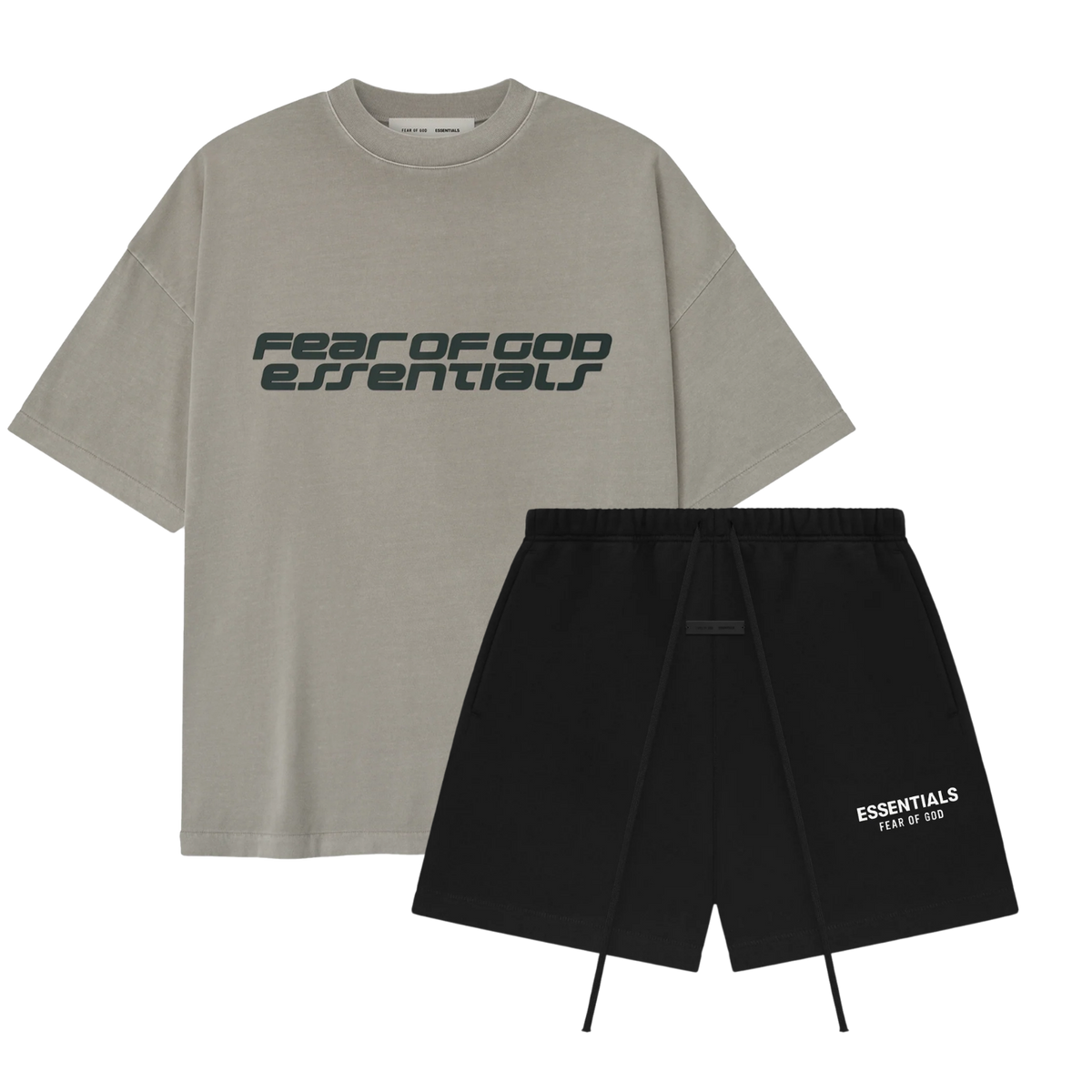 Fear of God Essentials 90s Smoke Grey T-shirt + SS25 Jet Black Korte Broek