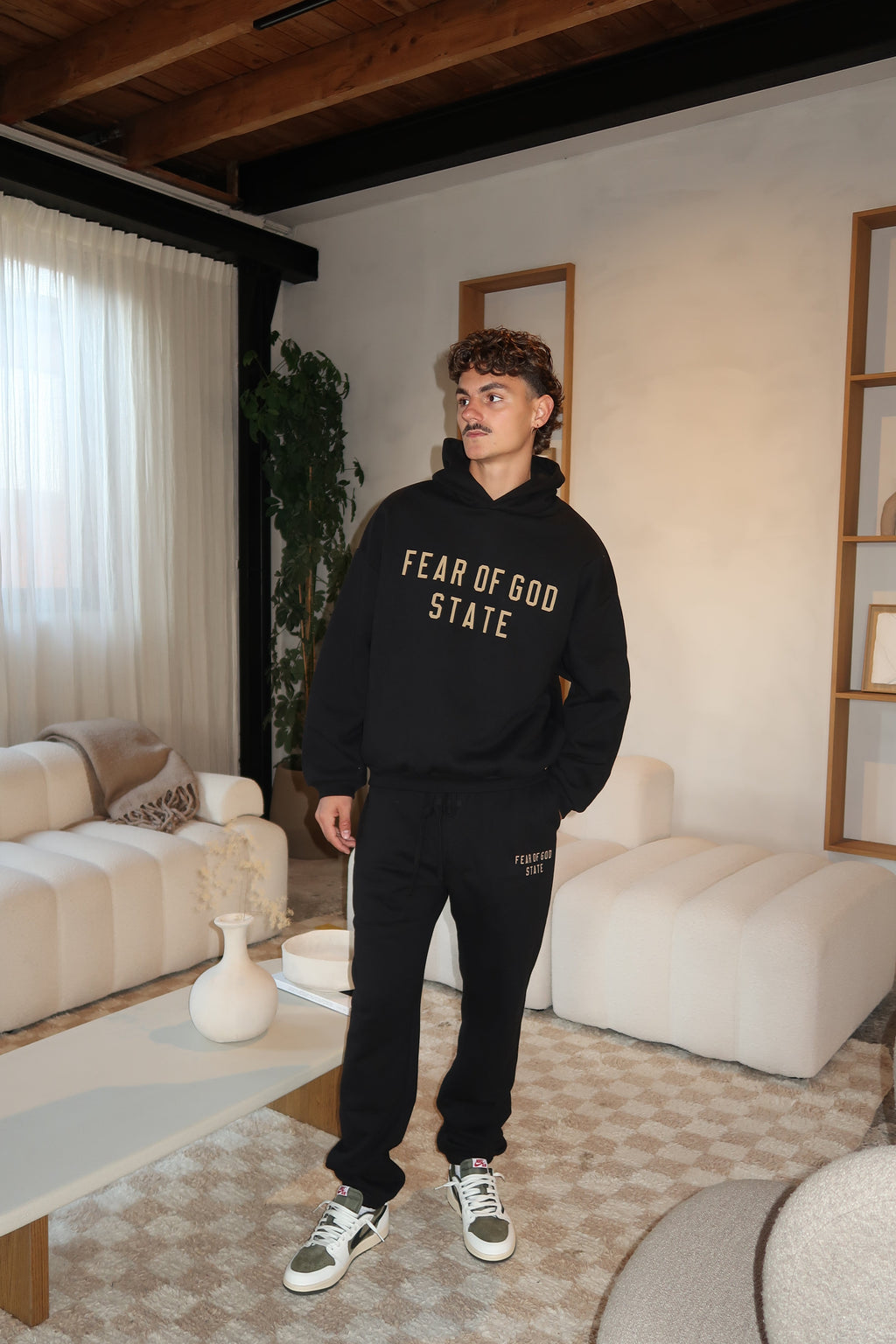 Fear of God Essentials FW24 Black Yellow State Hoodie