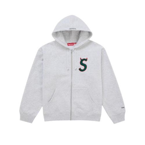 Supreme Devil S Logo Zip Up Hooded Sweatshirt Ash Grey