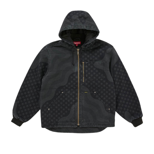 Supreme Flag Quilted Hooded Work Jacket Black