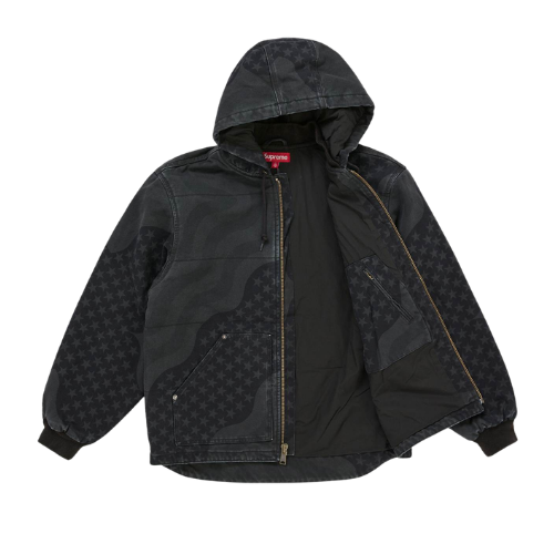 Supreme Flag Quilted Hooded Work Jacket Black