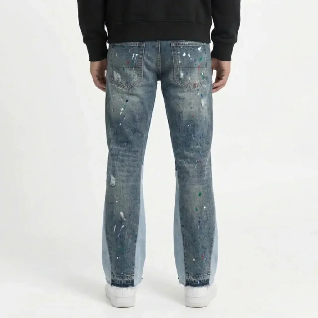 Washed Paint Splatter Flared Jeans