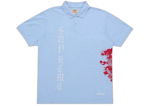 Supreme The Great China Wall Dragon Polo Light Blue
